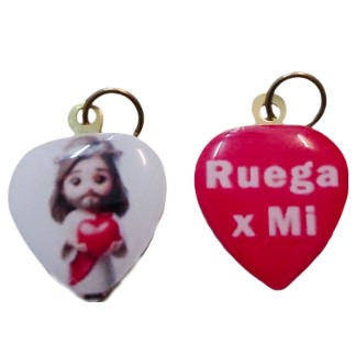 Medalla corazón color doble 19mm Sagrado Corazón de Jesús infantil