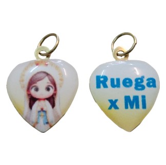 Medalla corazón color doble 19mm Virgen de Lourdes infantil