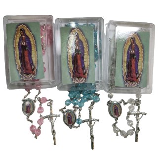 Rosario simil cristal con caja Virgen de Guadalupe