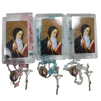 Rosario simil cristal con caja San Benito