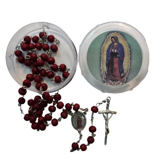 Rosario madera perfumada con caja Virgen de Guadalupe