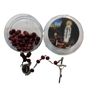 Rosario madera perfumada con caja Virgen de Lourdes