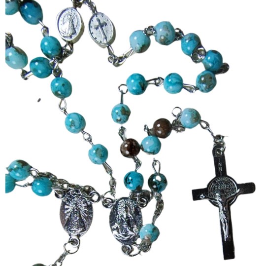 Rosario vidrio matizado celeste