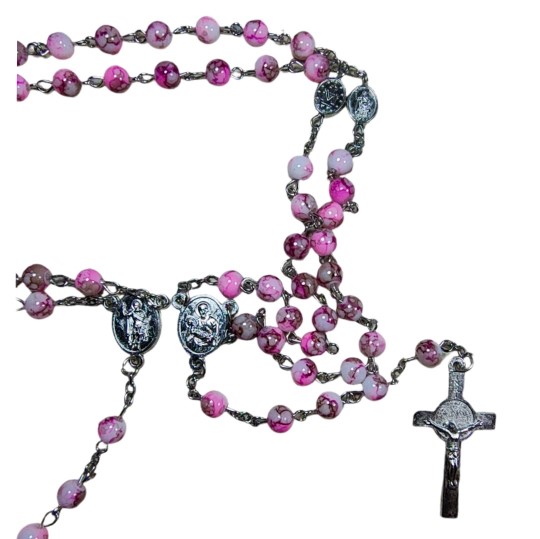Rosario vidrio matizado rosado