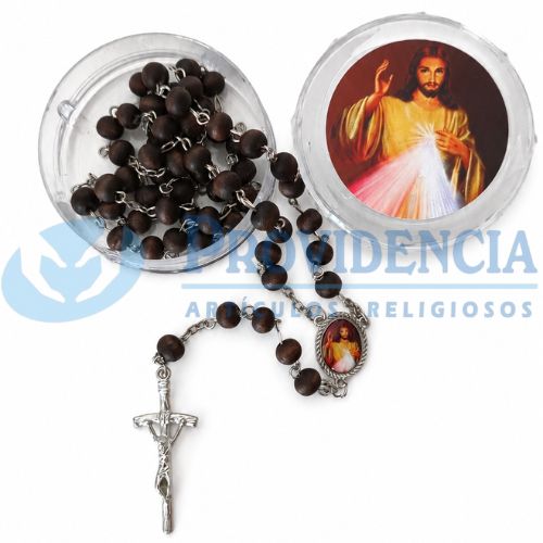 Rosario madera perfumada con caja Jesús Misericordioso