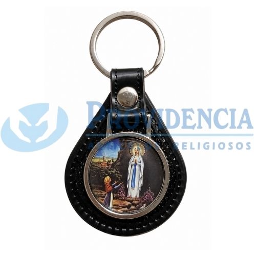 LLAVERO CUERO CON MEDALLA COLOR VIRGEN DE LOURDES