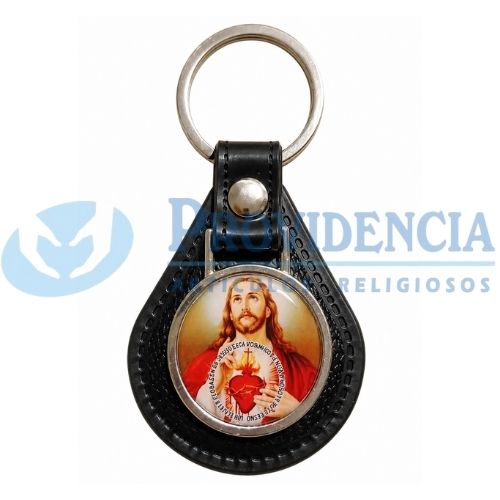 LLAVERO CUERO CON MEDALLA COLOR ESPECIAL DETENTE - CORAZON DE JESÚS