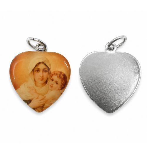 Medalla corazón color simple 19mm Virgen de Schoenstatt